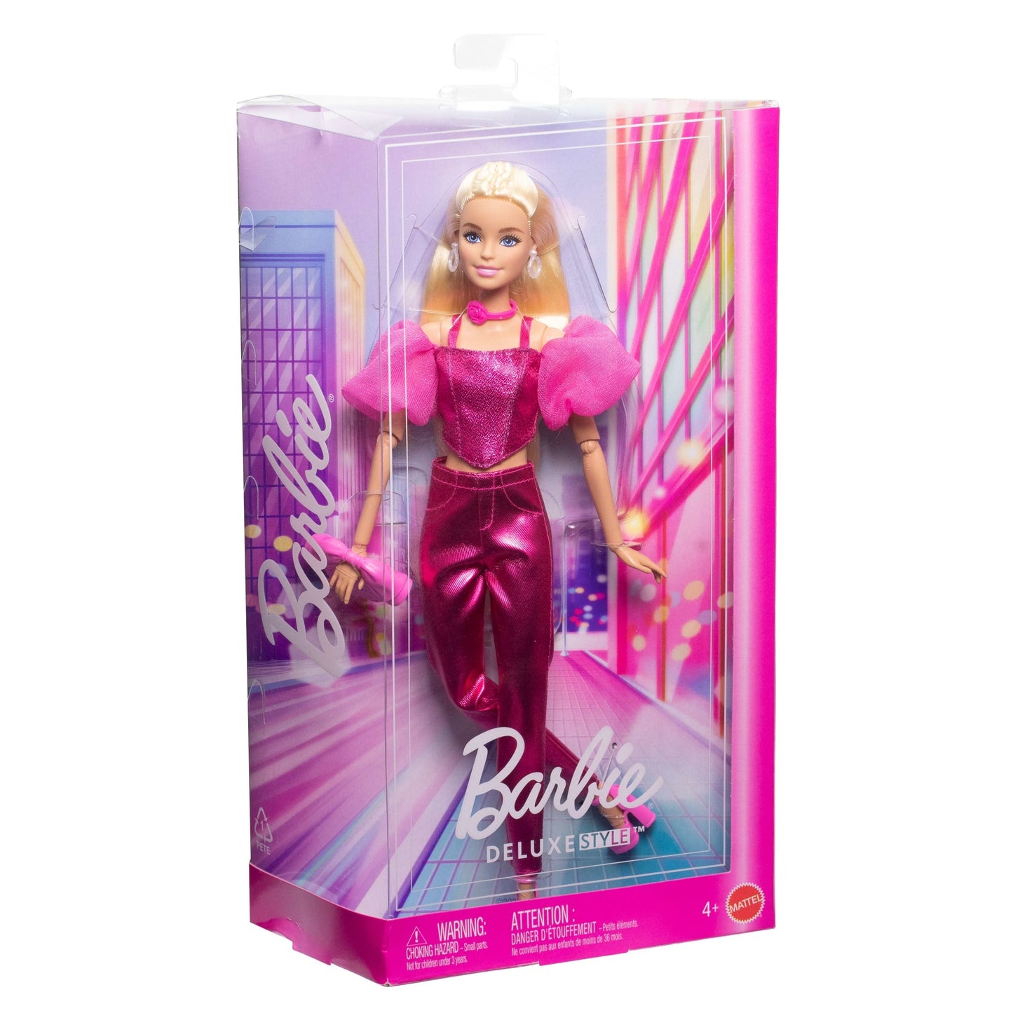 Barbie Fashionista Boneca Deluxe Cabelo Loiro e Conjunto Rosa Metálico