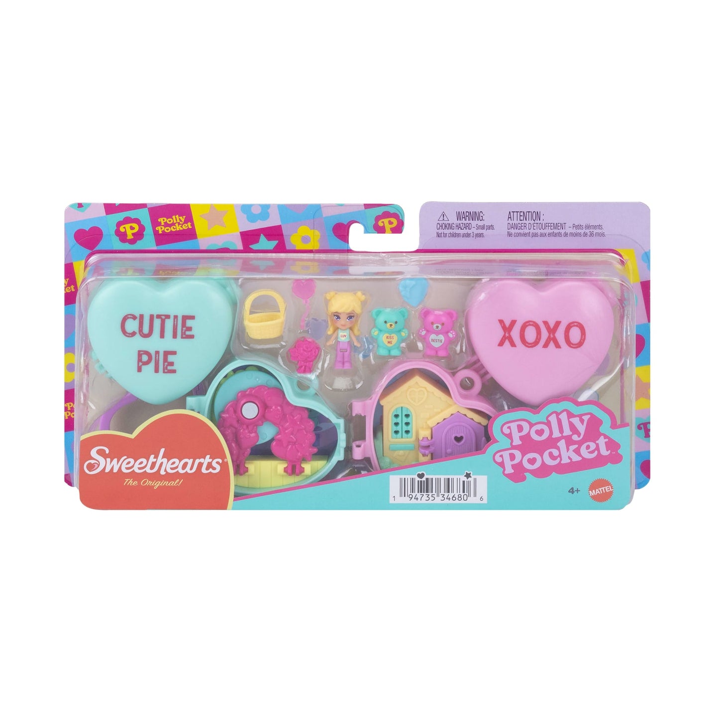 Polly Pocket X Sweethearts Doll & 2 Playsets With 7 Accessories, Compact Travel Toy With Keychain Clip