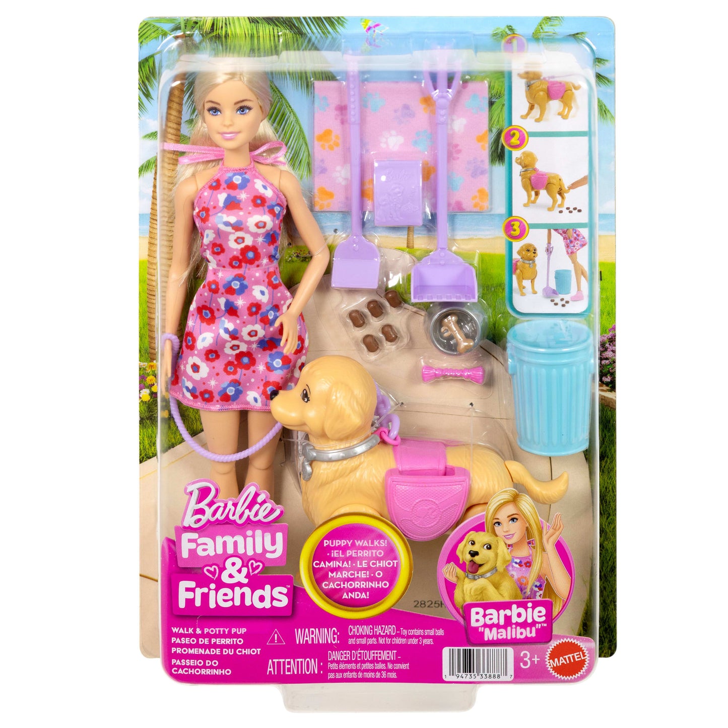 Barbie Coffret “Malibu” et Son Chiot Promenade et Besoins
