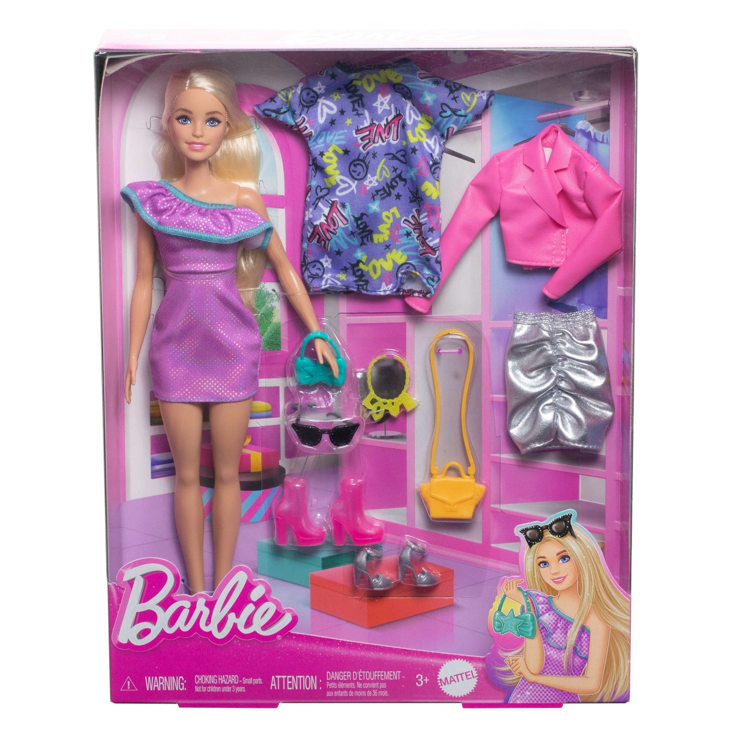 Barbie Fashion Doll With Clothes And Accessories including Party Dresses & Purses (3 Outfits)
