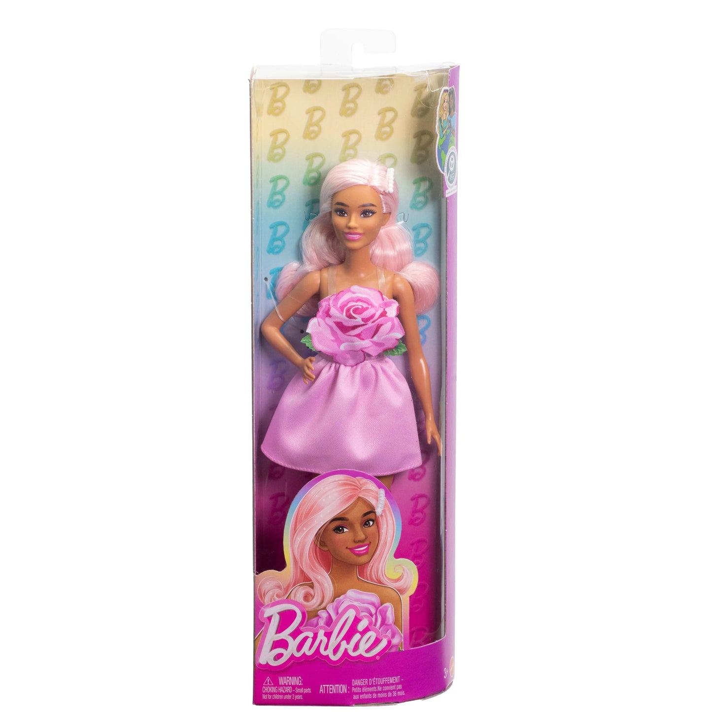 Barbie Fashionistas Doll #238 in Strapless Rose Dress, Pink Hair With Barrette Accessory