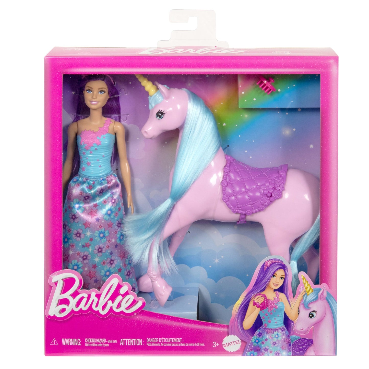 Barbie Fantasy Doll & Unicorn Toy Set - includes Saddle, Brush, & Accessories