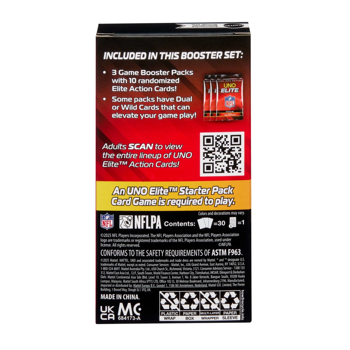 UNO Elite NFL Booster Set With 30 Elite Action Cards, 2025 Core Edition (Players May Vary)