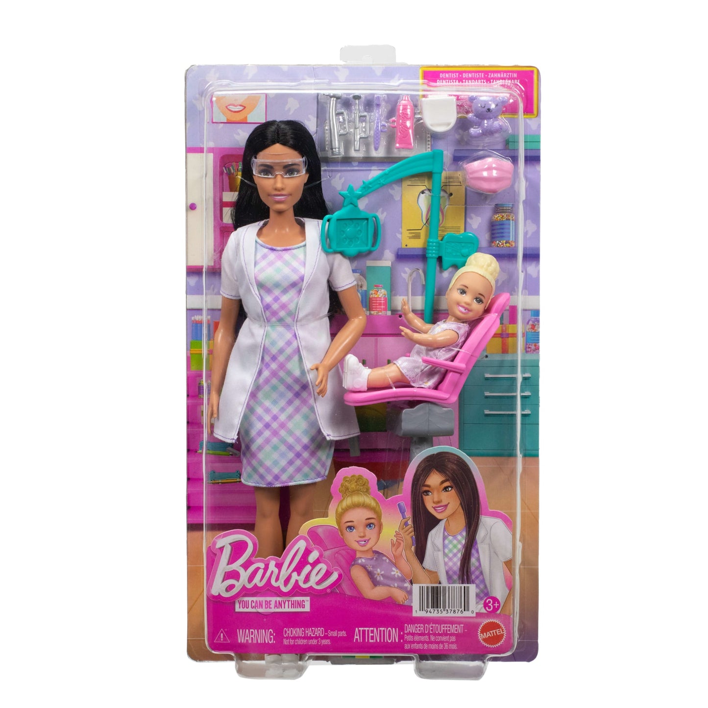 Barbie Careers Dentist Playset With Brunette Fashion Doll, Small Doll, Exam Chair & Accessories