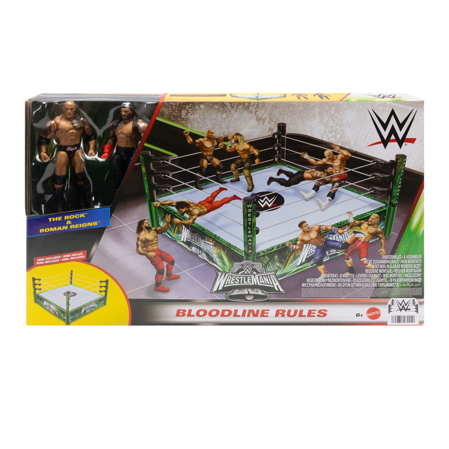 WWE Bloodlines Rules Playset With Ring & 2 Action Figures, includes The Rock & Roman Reigns