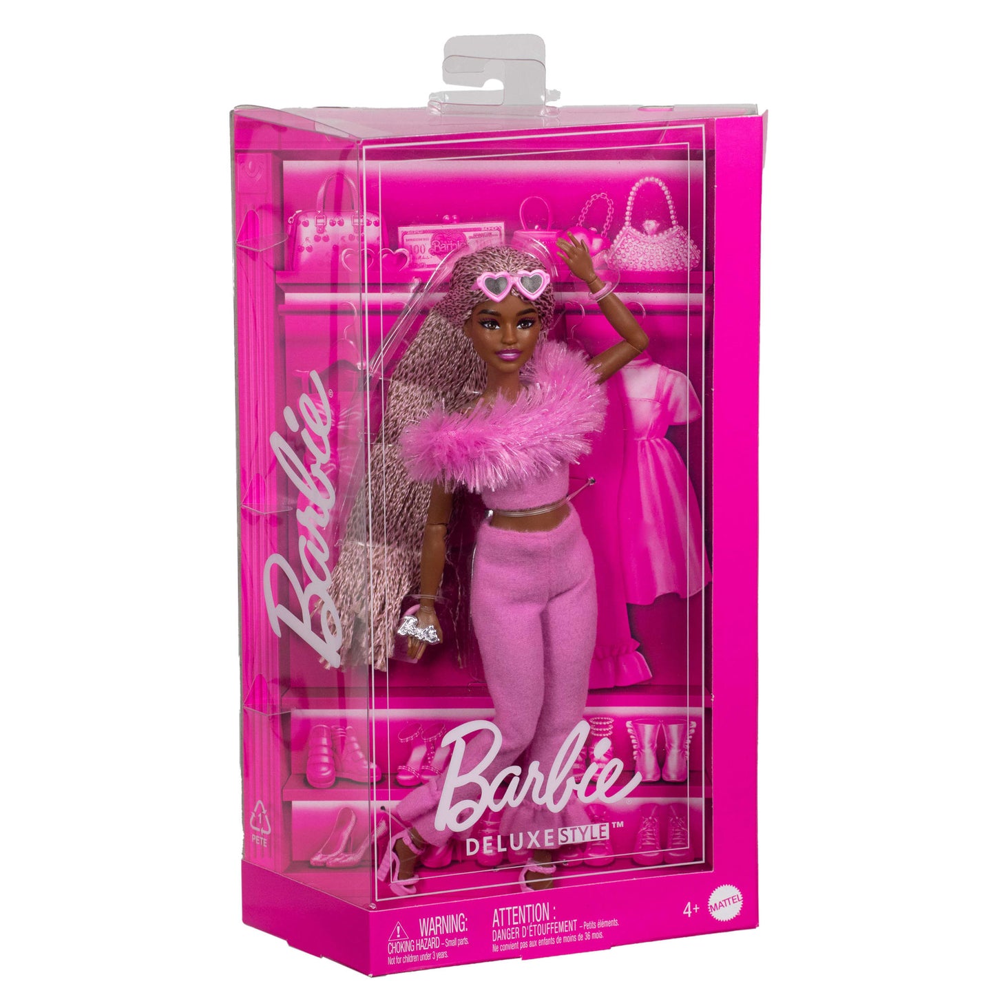 Barbie Deluxe Style Doll #4 in Soft Pink Jumpsuit, Pink And Brown Braided Hair