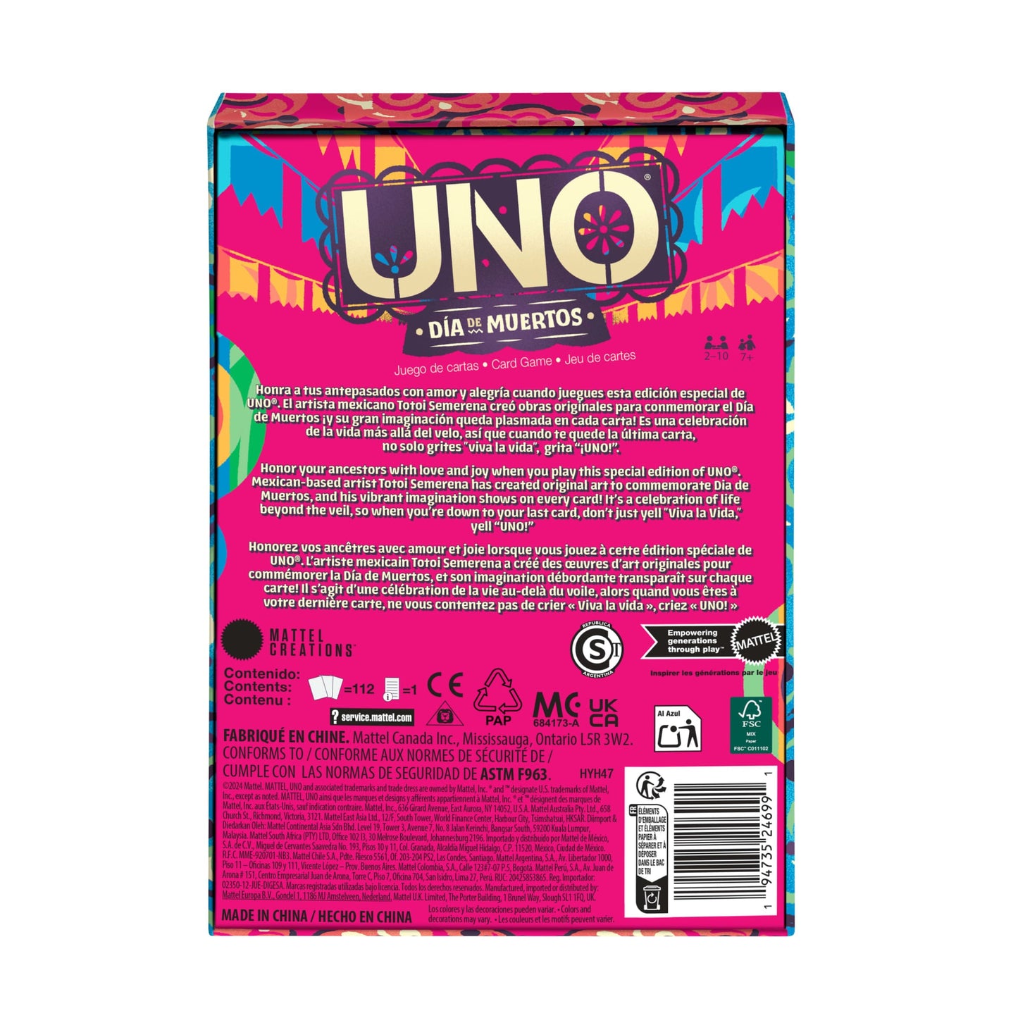 UNO Canvas Dia De Muertos Game Deck