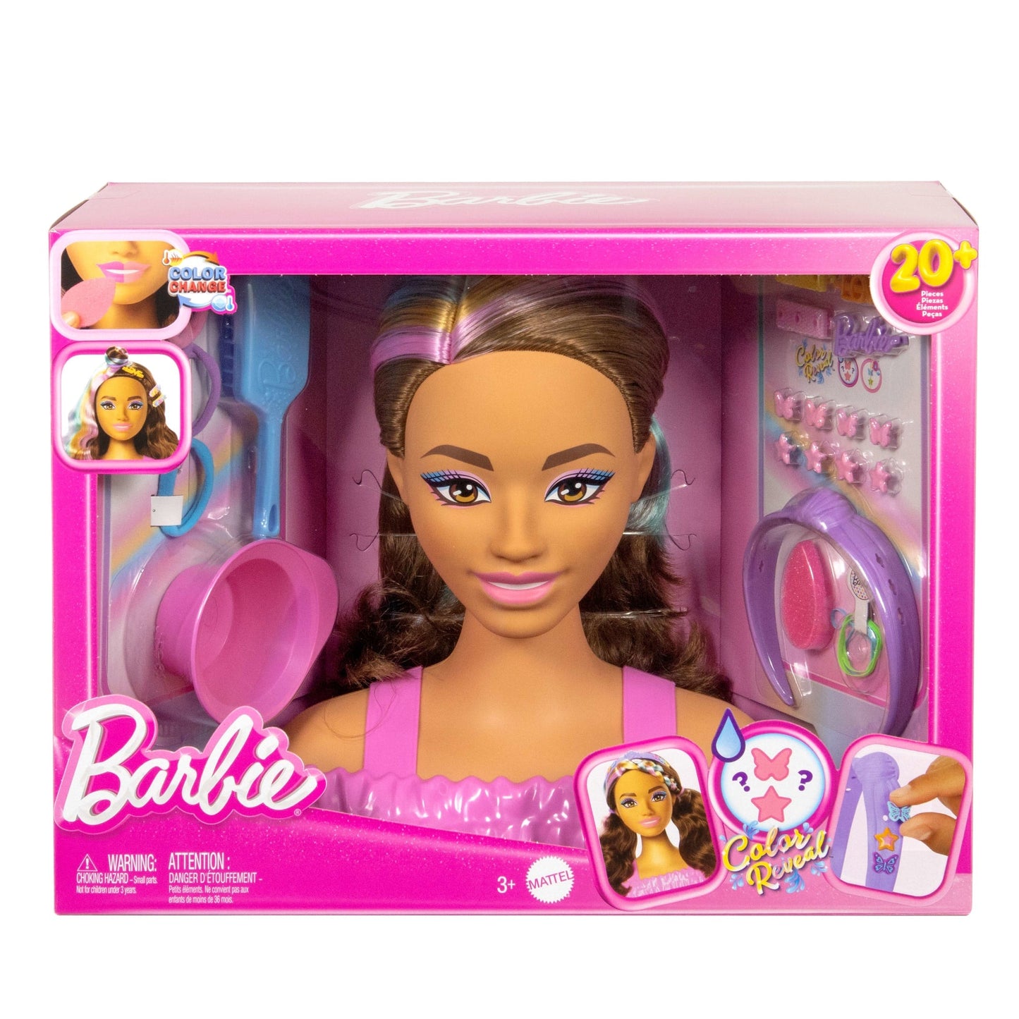 Barbie Doll Styling Head, Brown Hair With 20+ Hair Styling Accessories