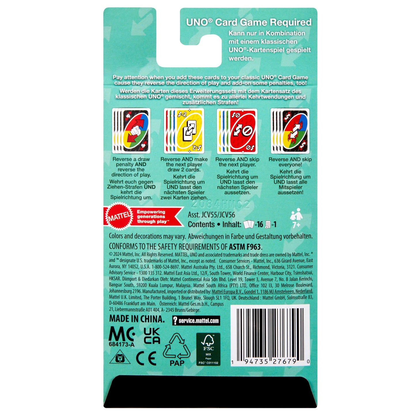 UNO Add-On-Packs Reverse Pack Card Game For Kids, Family & Game Nights, Travel, Camping & Parties