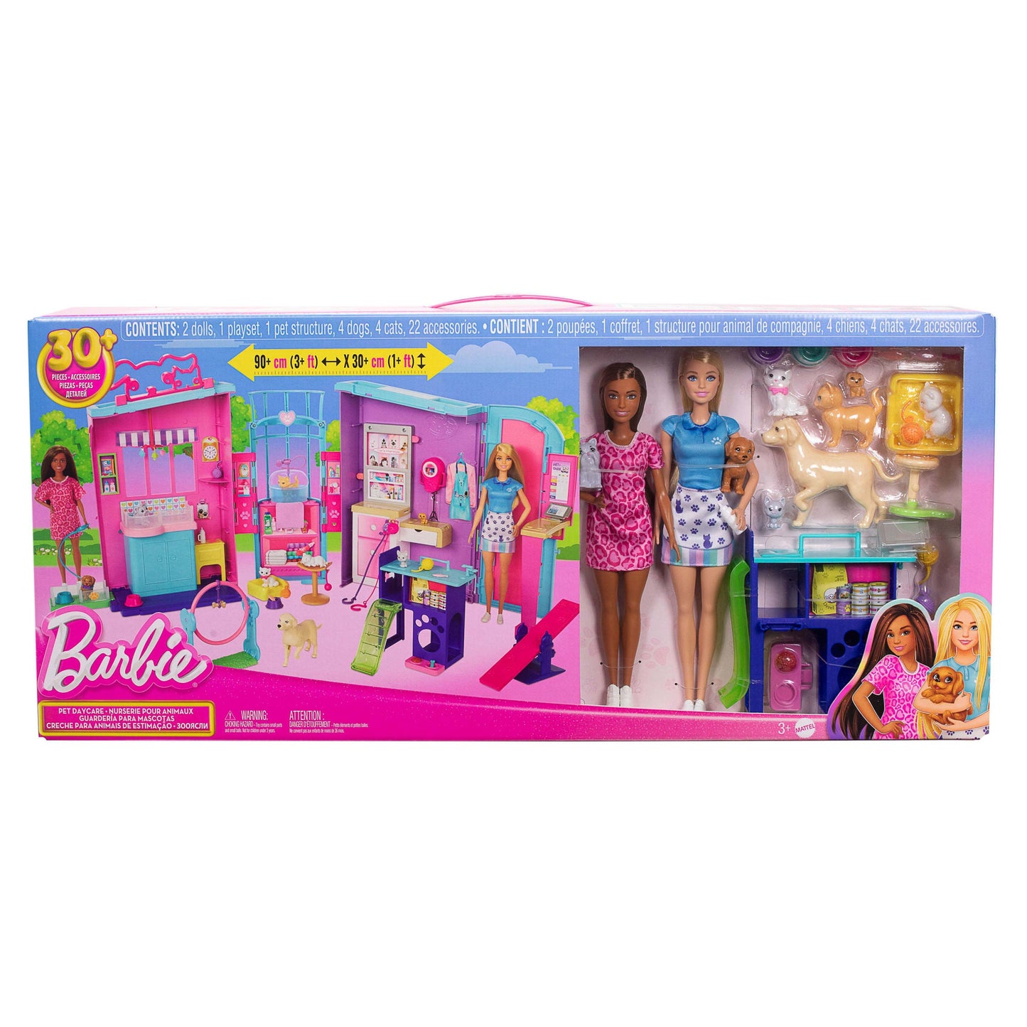 Barbie Pet Daycare Playset With 2 Dolls & 30+ Accessories including 8 Animals, 3+Feet Long