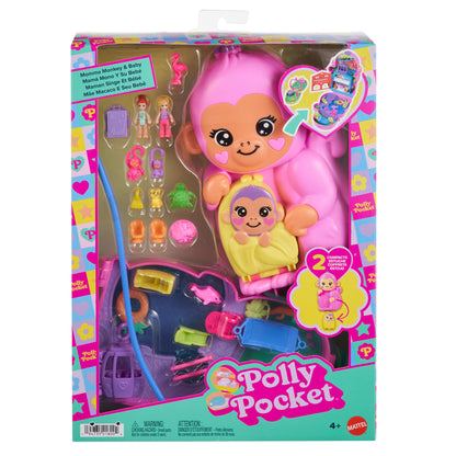 Polly Pocket Set de Juego Mundo Sorpresa Mamá Mono y su Bebé
