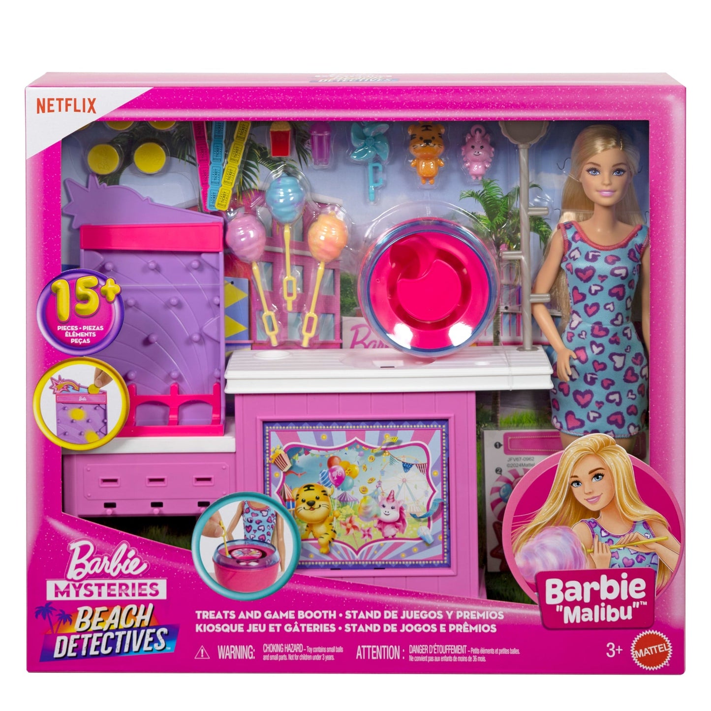 Barbie Mysteries: Beach Detectives Malibu Doll, Cotton Candy Game Playset & Accessories