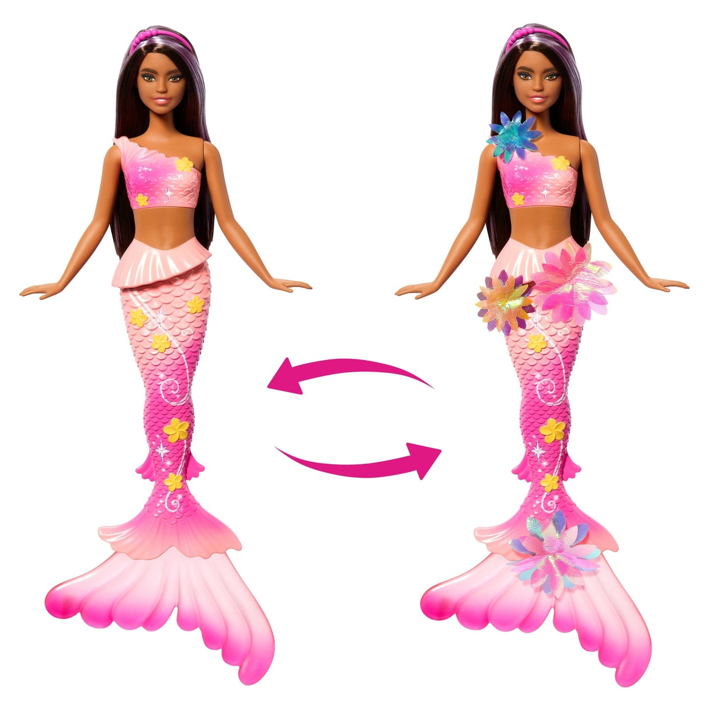 Barbie Flower Magic Mermaid Toy Doll With Surprise Blooming Flowers Feature & Pearl Headband Accessory