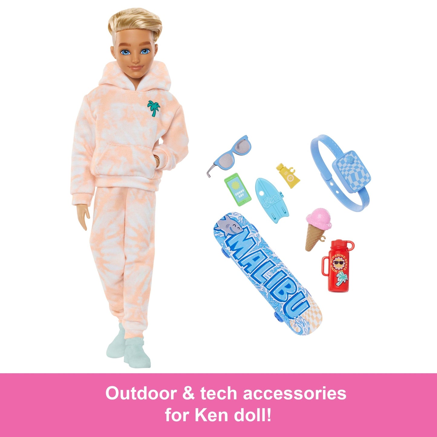 Barbie Dream Besties Ken Fashion Doll With 9 Summer & Skateboard Themed Accessories