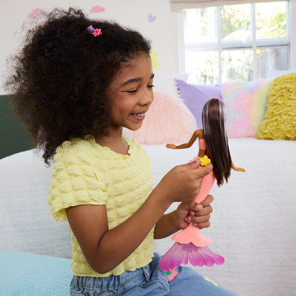Barbie Flower Magic Mermaid Toy Doll With Surprise Blooming Flowers Feature & Pearl Headband Accessory