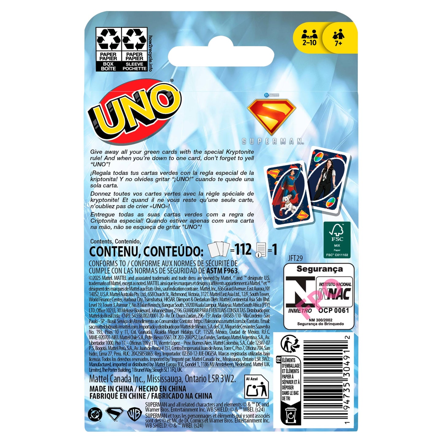 UNO Superman Card Game For Kid, Adult & Family Nights, Toy Collectible Inspired By The Movie