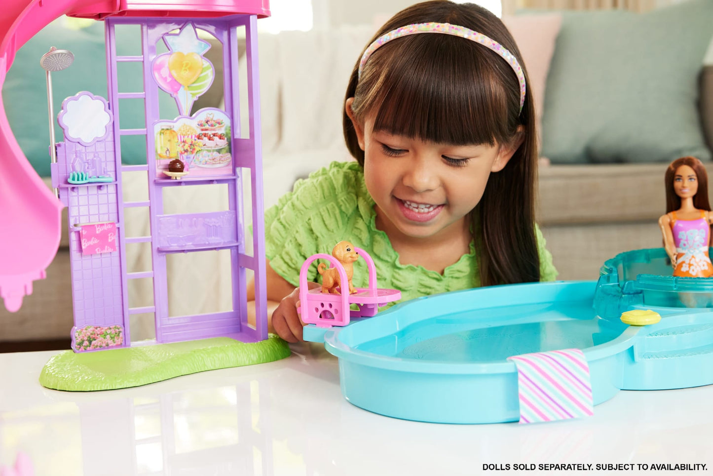 Barbie Dream Pool Playset With Slide & Bubbling Hot Tub, 20+ Accessories Including Pet, Floaties & More