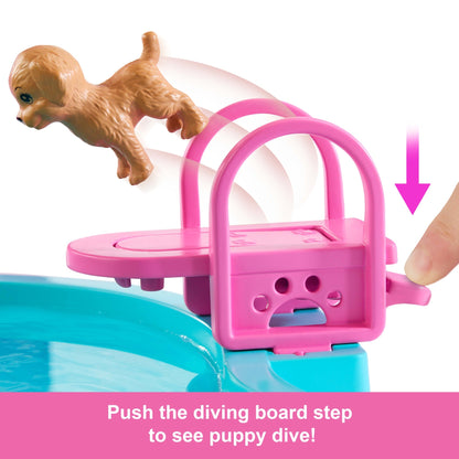 Barbie Dream Pool Playset With Slide & Bubbling Hot Tub, 20+ Accessories including Pet, Floaties & More