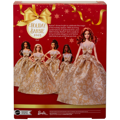 Barbie Signature 2025 Holiday Barbie Fashion Doll, Seasonal Collector, Red Hair With Silver & Gold Gown