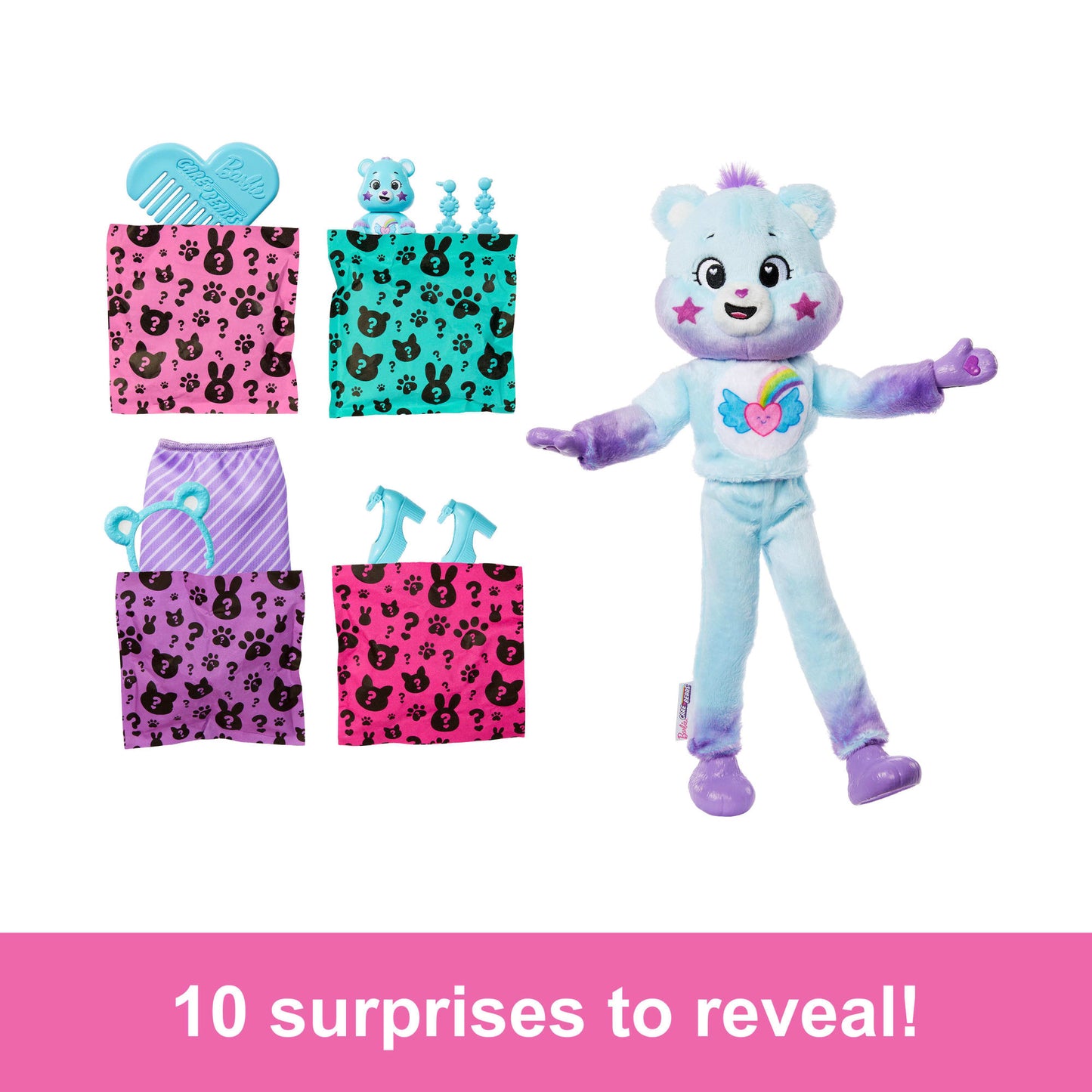Barbie Cutie Reveal Care Bears Doll & Accessories, Series 2 Dream Bright Bear With 10 Surprises