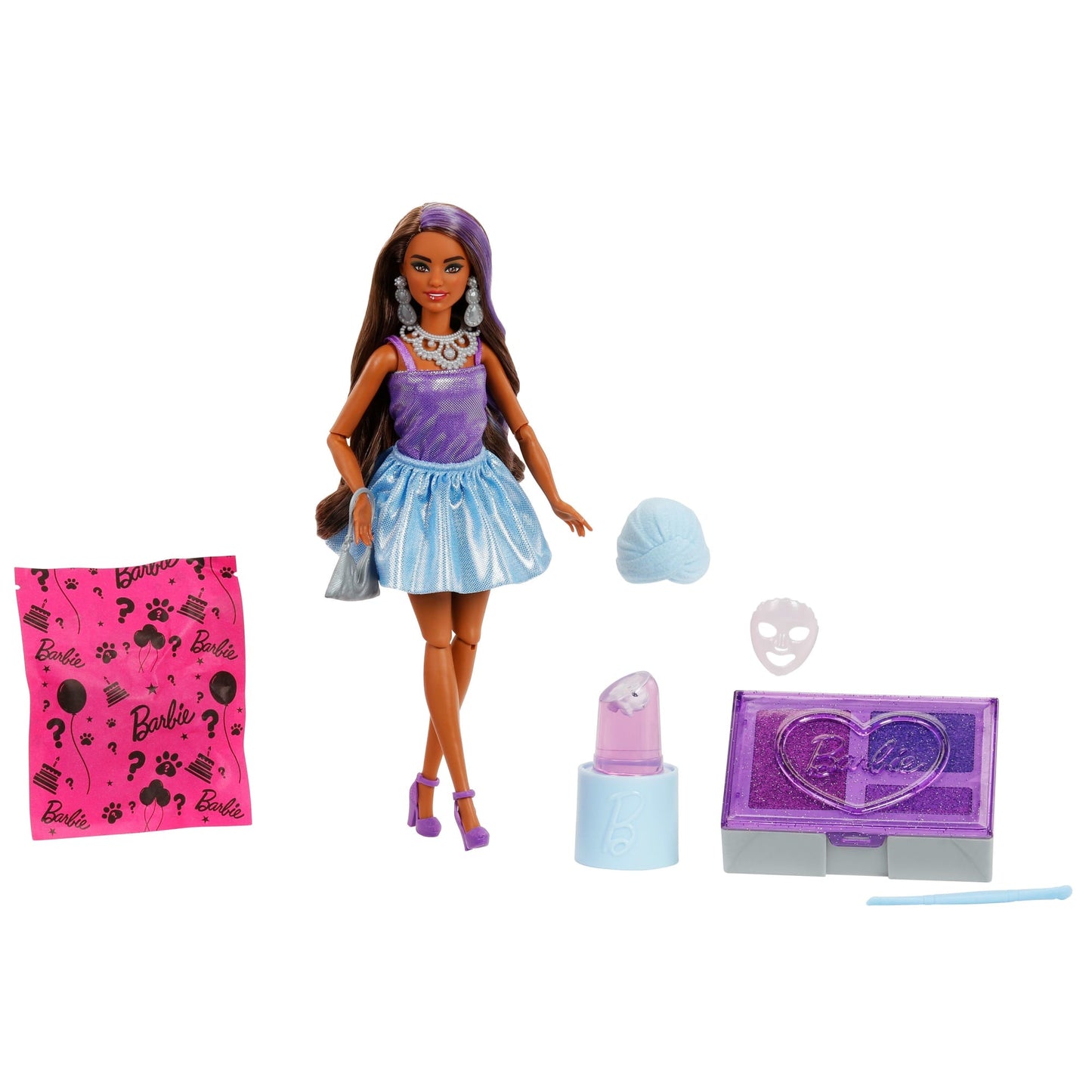Barbie Party Unboxed Glam Party Series Purple Sparkle Doll & Accessories With 10 Surprises