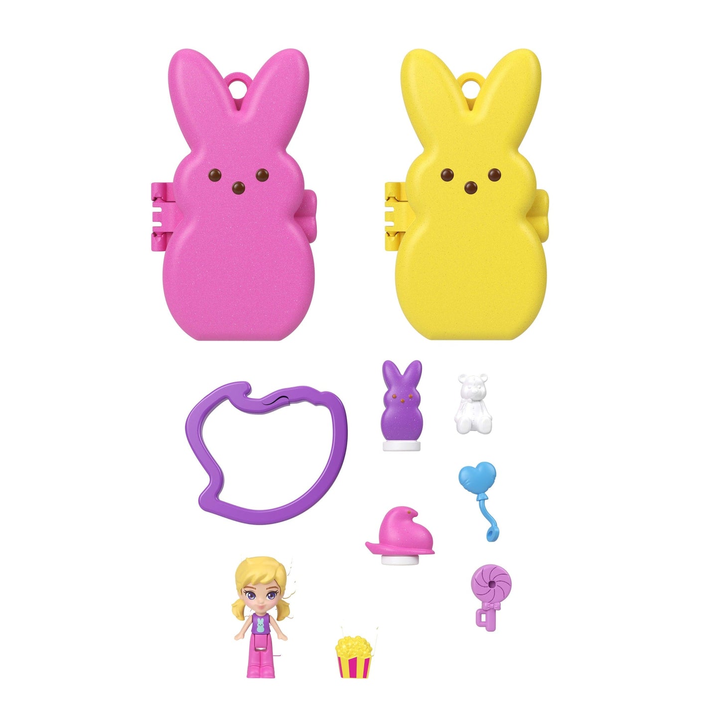 Polly Pocket X Peeps, Doll & 2 Playsets With 7 Themed Accessories, Compact Travel Toy With Keychain Clip