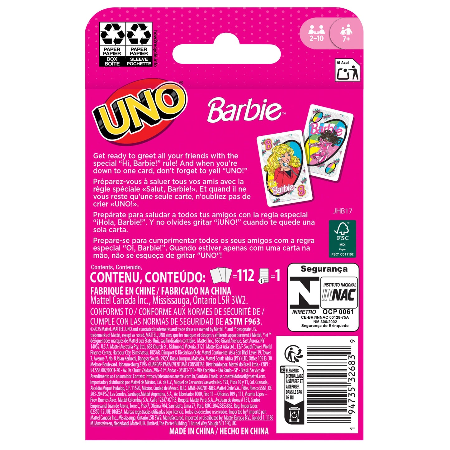 UNO Barbie Card Game For Kids & Family Night