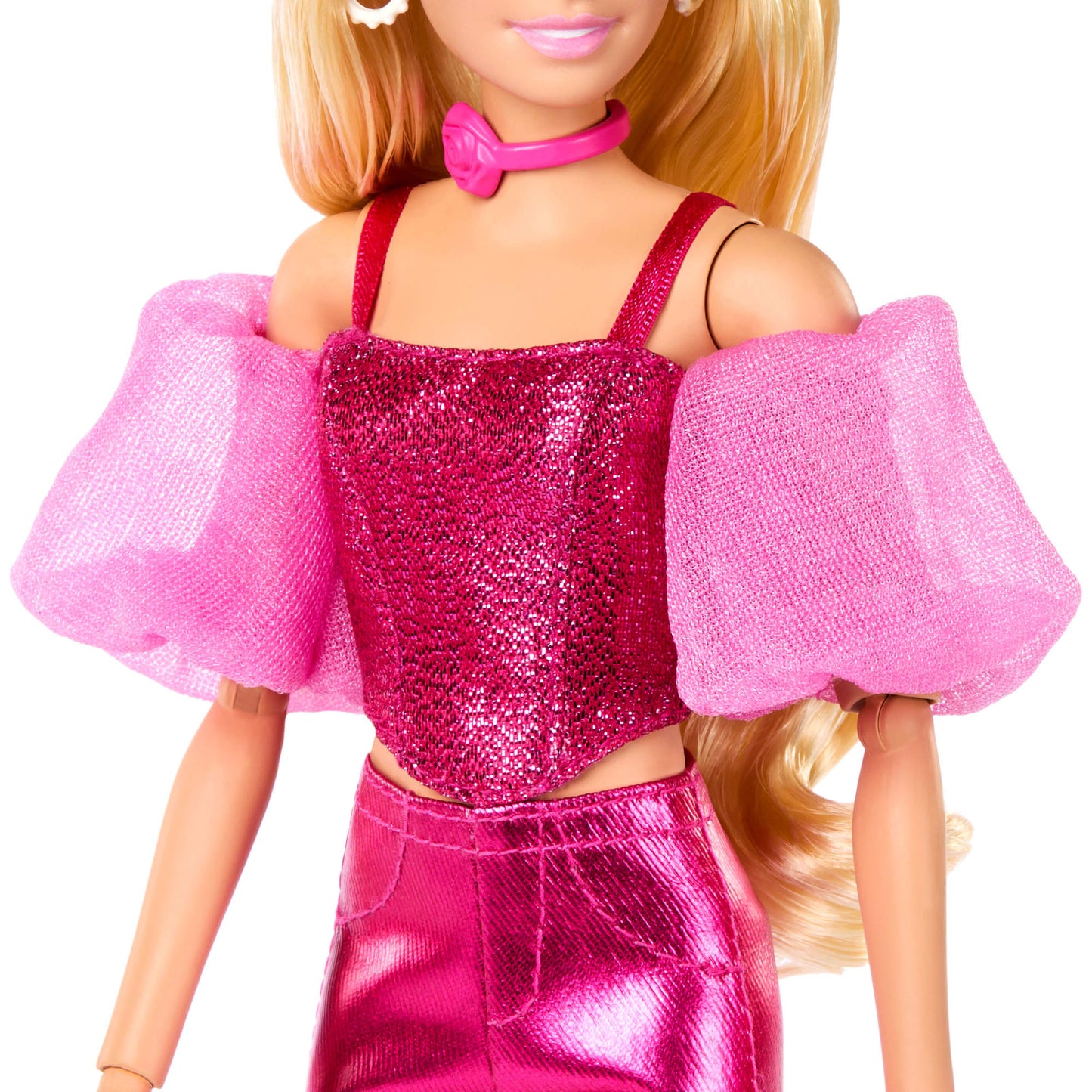 Barbie Fashionista Boneca Deluxe Cabelo Loiro e Conjunto Rosa Metálico