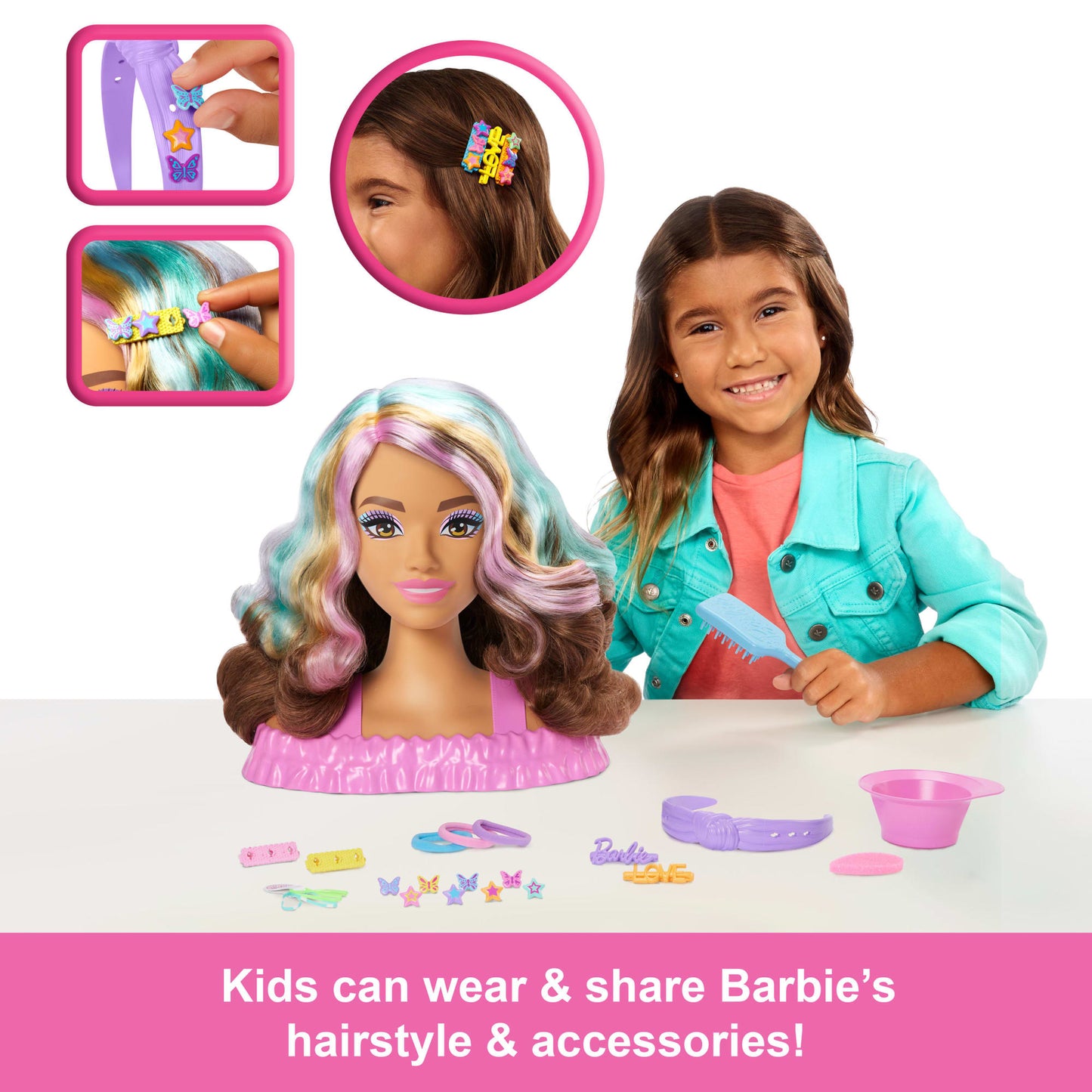 Barbie Doll Styling Head, Brown Hair With 20+ Hair Styling Accessories