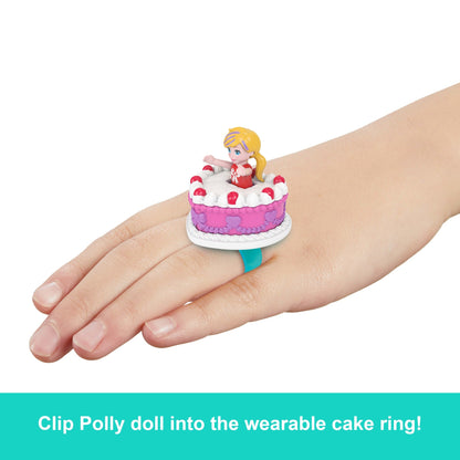Polly Pocket Doll & Playset, Mattel 80th Anniversary Ring Box, Jewelry Box With Pet And Wearable Ring, Celebration Theme