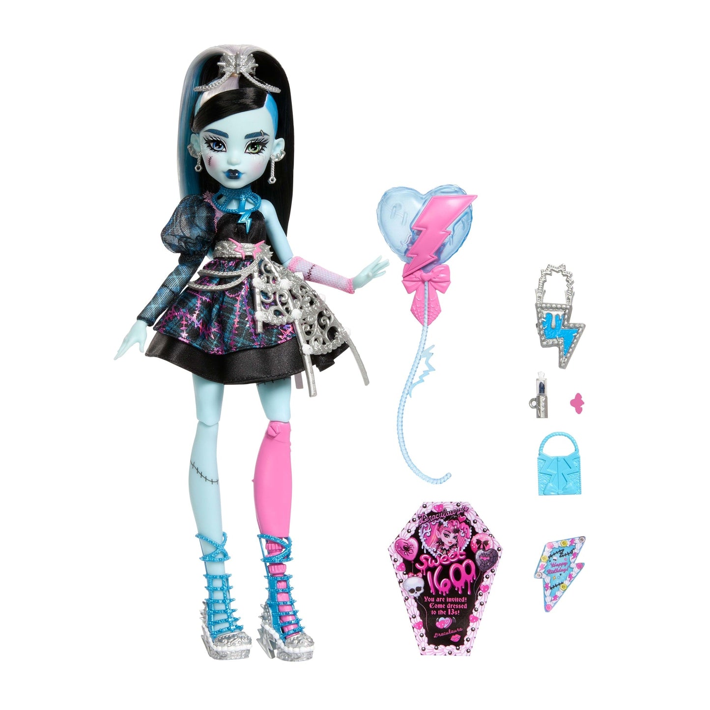 Poupées Monster High Anniversaire Sang-Sationnel Dans des Robes de Fête Avec des Accessoires Comme des Ballons et des Cadeaux