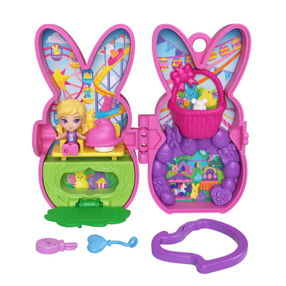 Polly Pocket X Peeps, Doll & 2 Playsets With 7 Themed Accessories, Compact Travel Toy With Keychain Clip