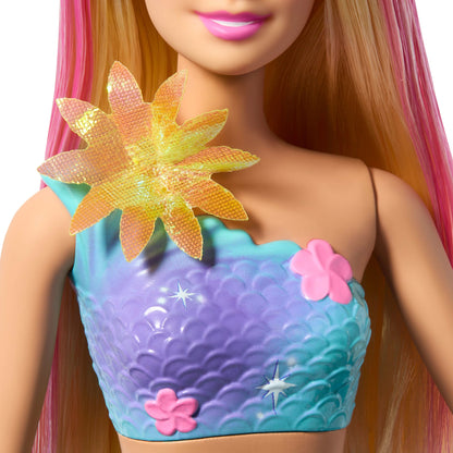 Barbie Fantasía Muñeca Sirena con Transformación de Flores Cabello Rosa