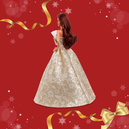 Barbie Signature 2025 Holiday Barbie Fashion Doll, Seasonal Collector, Dark Brown Hair With Silver & Gold Gown