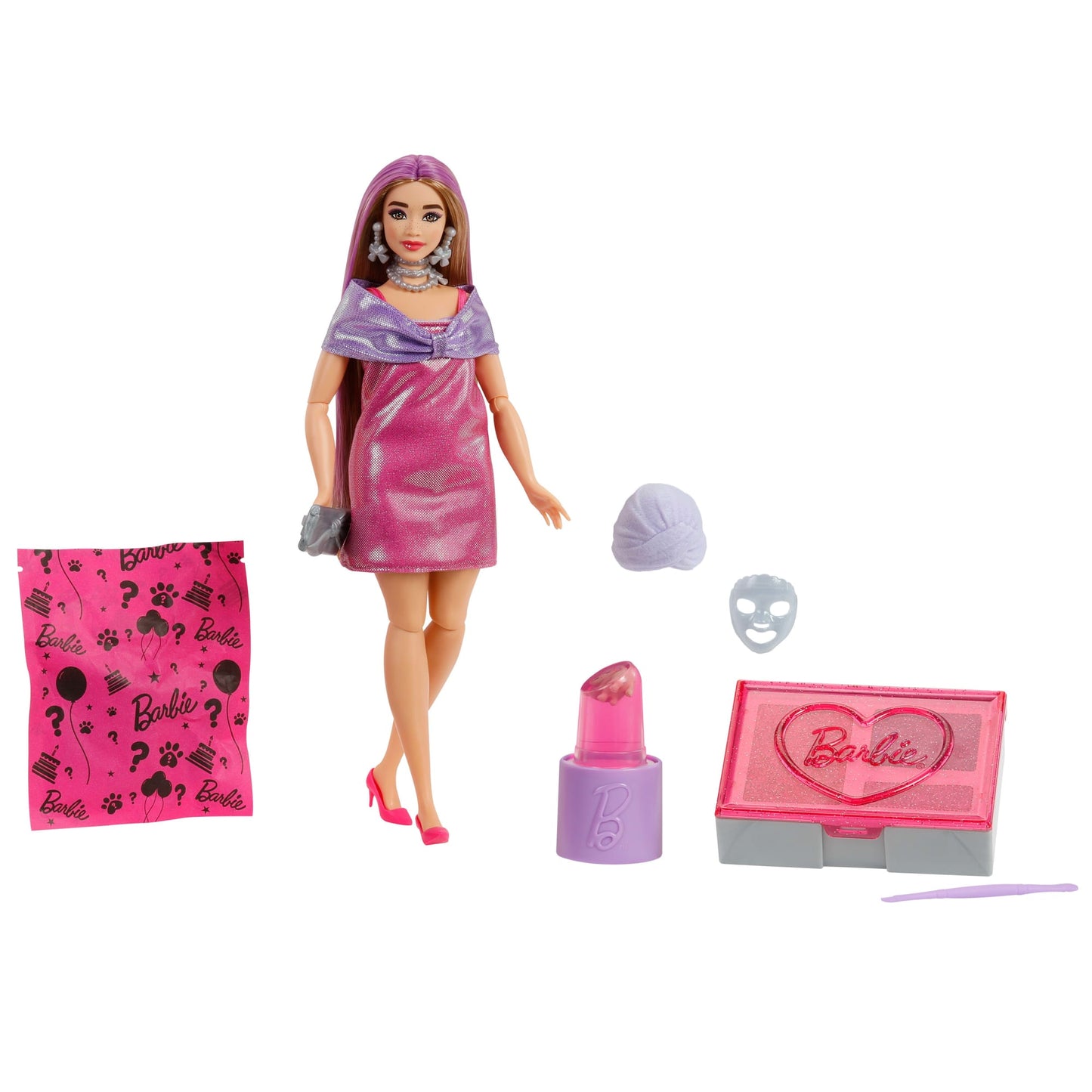 Barbie Party Unboxed Glam Party Series Pink Sparkle Doll & Accessories With 10 Surprises