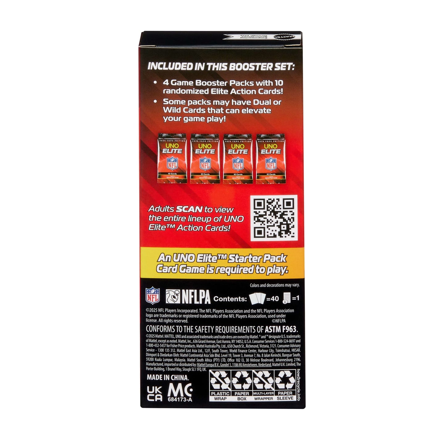 UNO Elite NFL Booster Set Plus With 40 Elite Action Cards, 2025 Core Edition (Players May Vary)