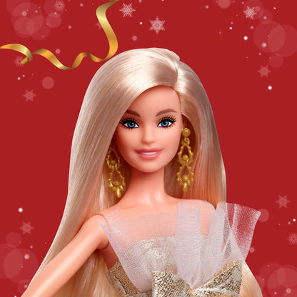 Barbie Signature 2025 Holiday Barbie Fashion Doll, Seasonal Collector, Blonde With Silver & Gold Gown