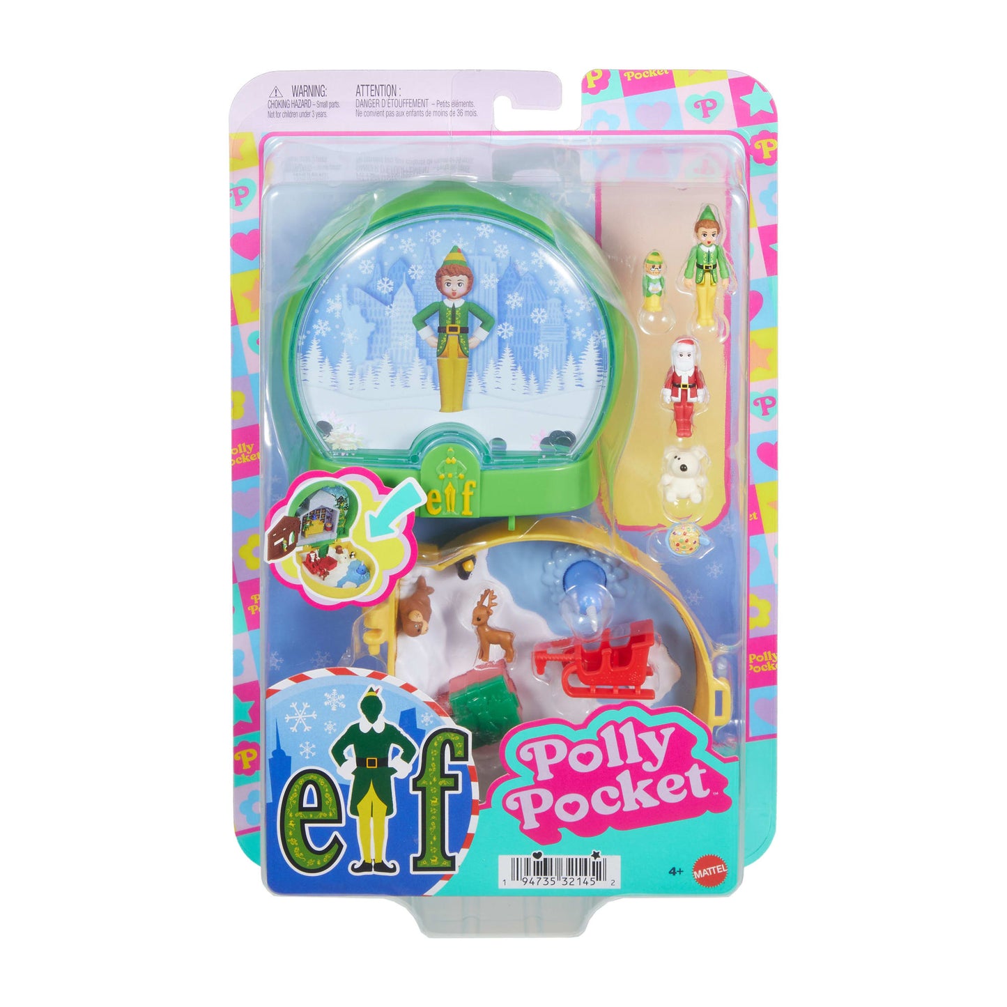 Polly Pocket Micro Buddy & Santa Dolls And Playset, Collaboration Elf Compact With 5 Accessories, Holiday Theme
