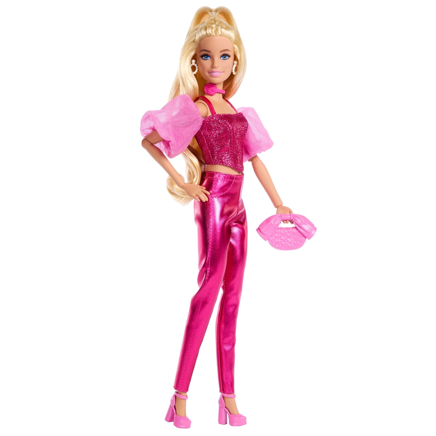 Barbie Fashionista Muñeca Deluxe Cabello Rubio y Conjunto Rosa Metálico