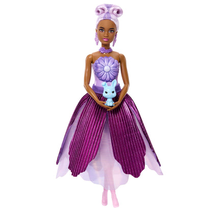 Barbie Petal Pop Scented Fashion Doll With Purple Dress, Reveal Accessories Like Bunny & More