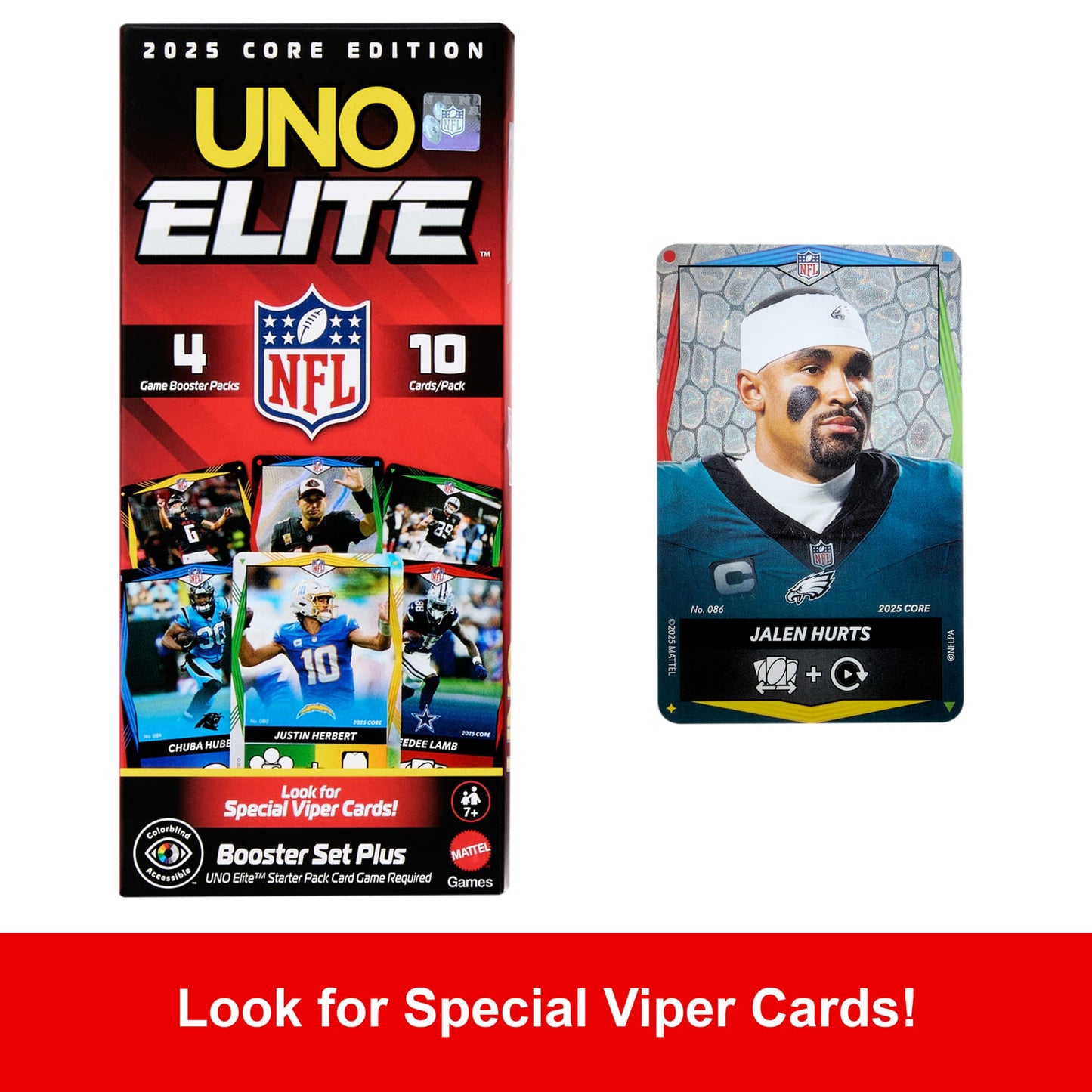 UNO Elite NFL Booster Set Plus With 40 Elite Action Cards, 2025 Core Edition (Players May Vary)