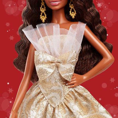Barbie Signature 2025 Holiday Barbie Fashion Doll, Seasonal Collector, Black Hair With Silver & Gold Gown