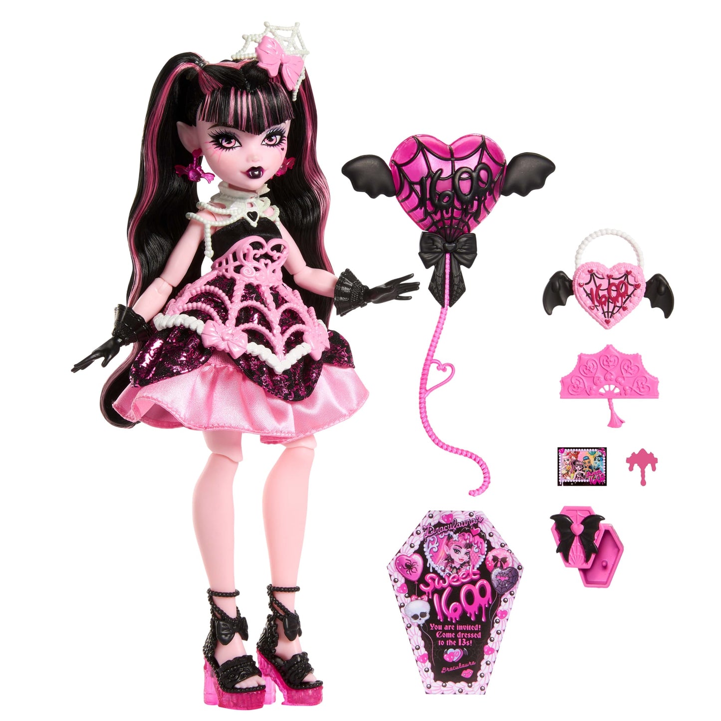 Poupées Monster High Anniversaire Sang-Sationnel Dans des Robes de Fête Avec des Accessoires Comme des Ballons et des Cadeaux