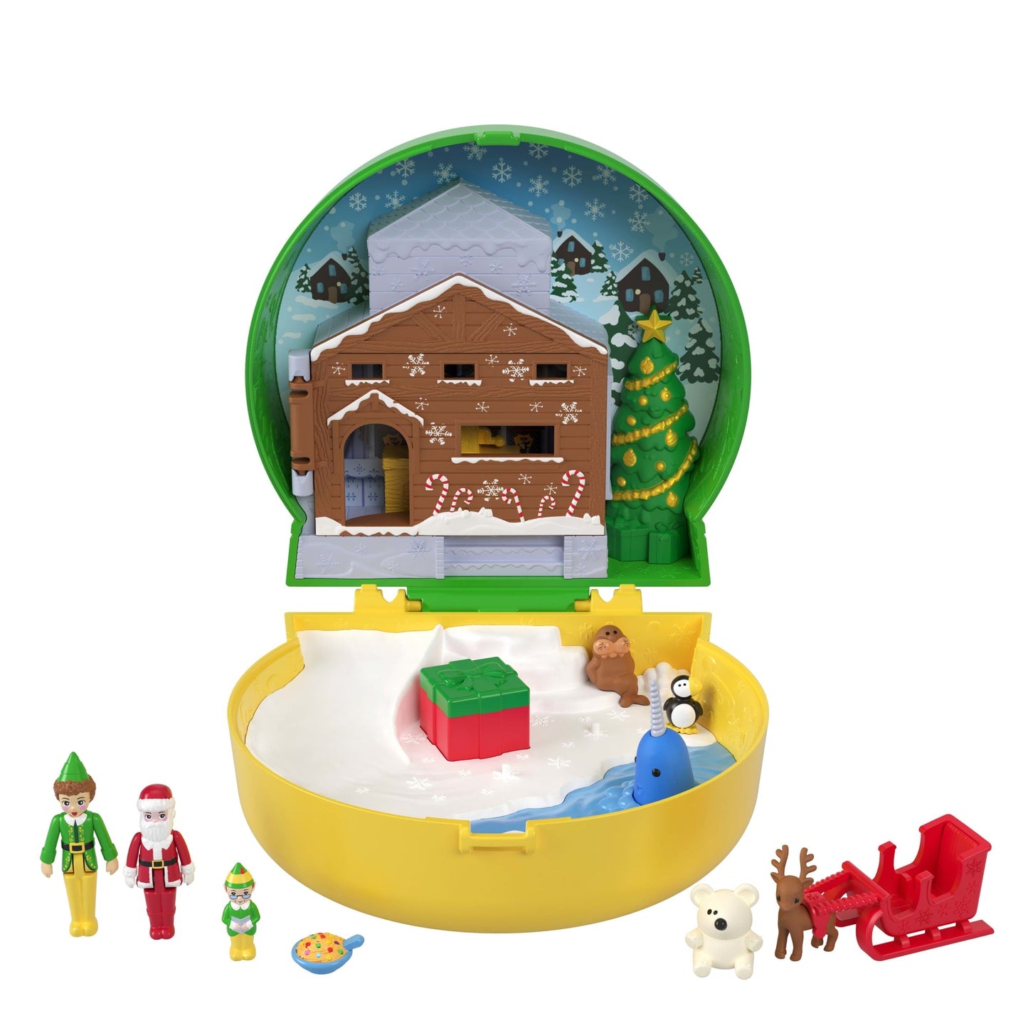 Polly Pocket Micro Buddy & Santa Dolls And Playset, Collaboration Elf Compact With 5 Accessories, Holiday Theme