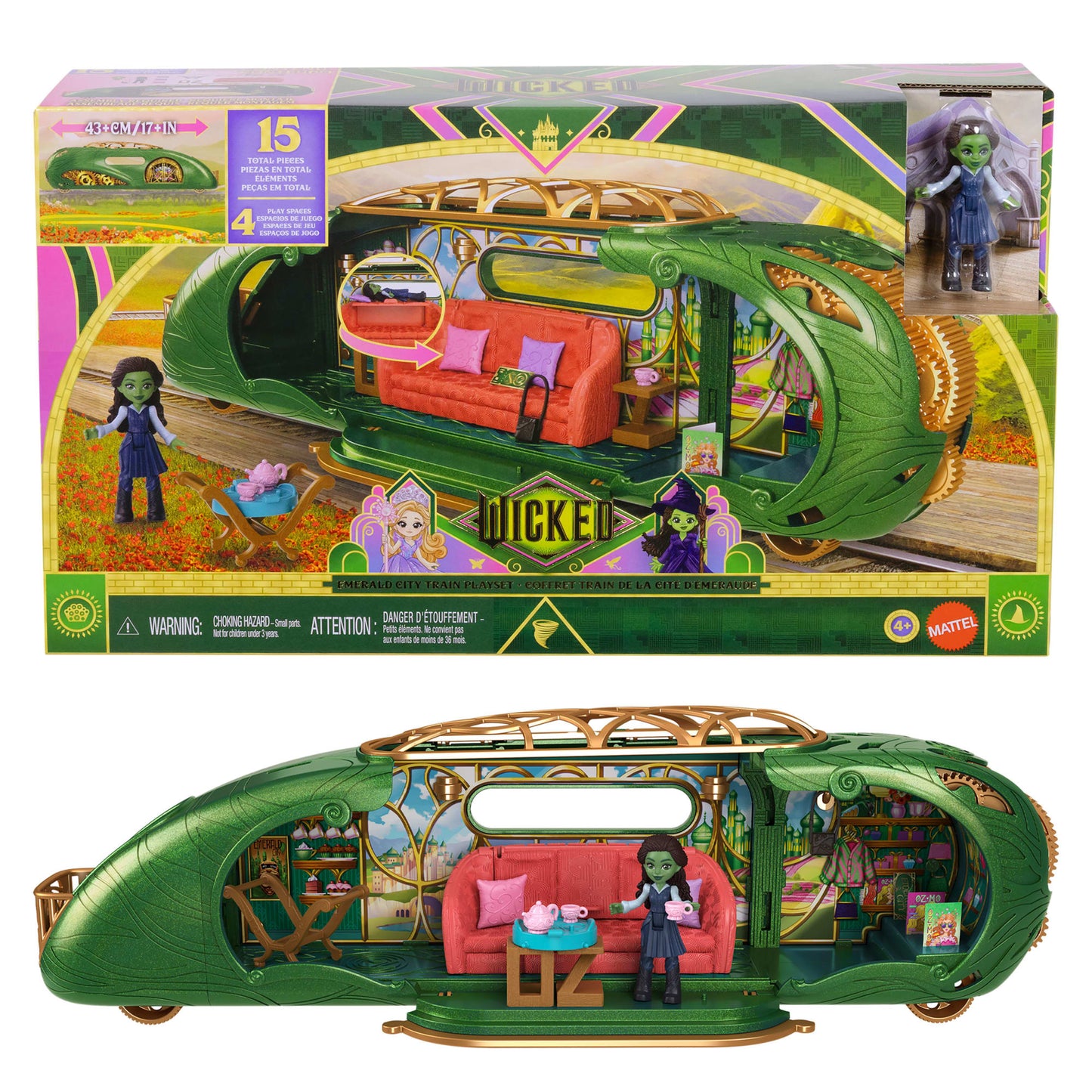 Universal Pictures’ Wicked Emerald City Train Small Doll Playset, 3 Play Spaces & 15 Total Pieces
