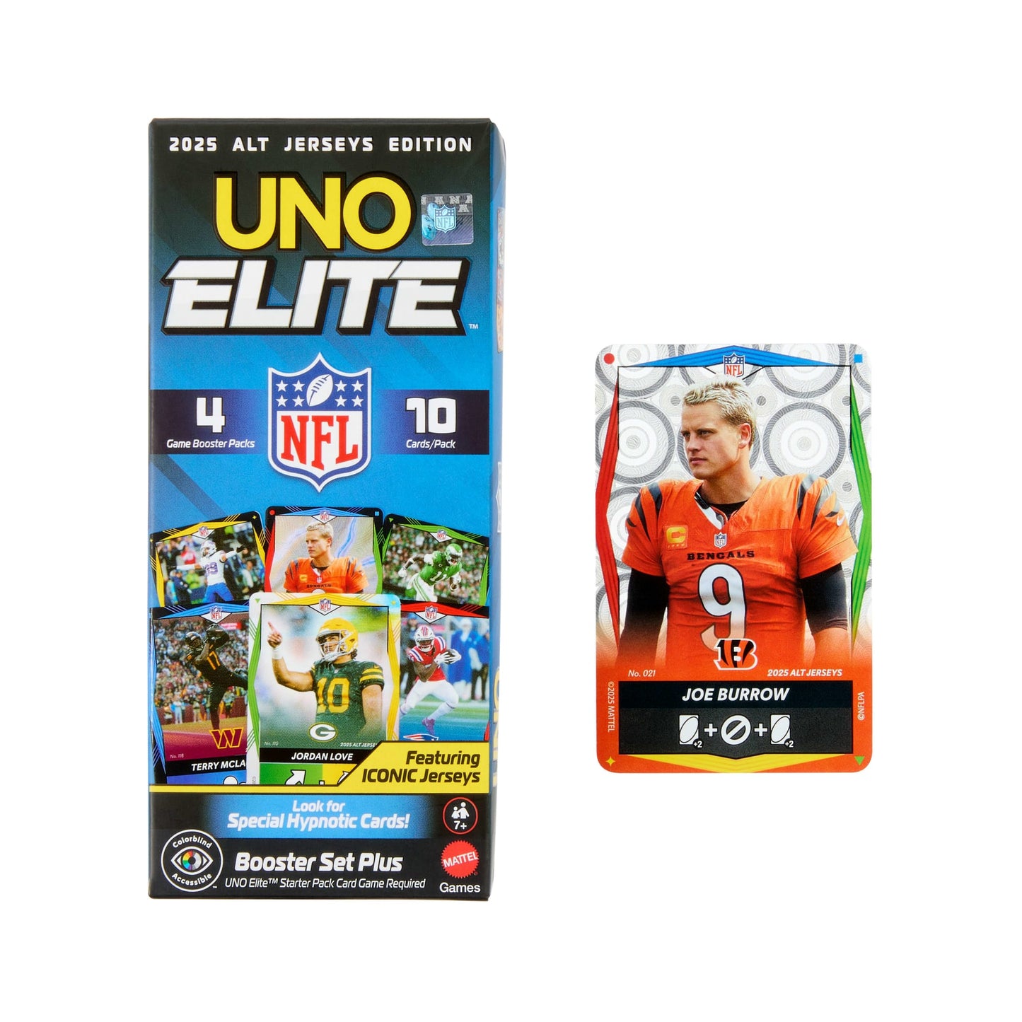 UNO Elite NFL 2025 Alt Jerseys Edition Booster Set Plus With 40 Elite Action Cards (Players May Vary)