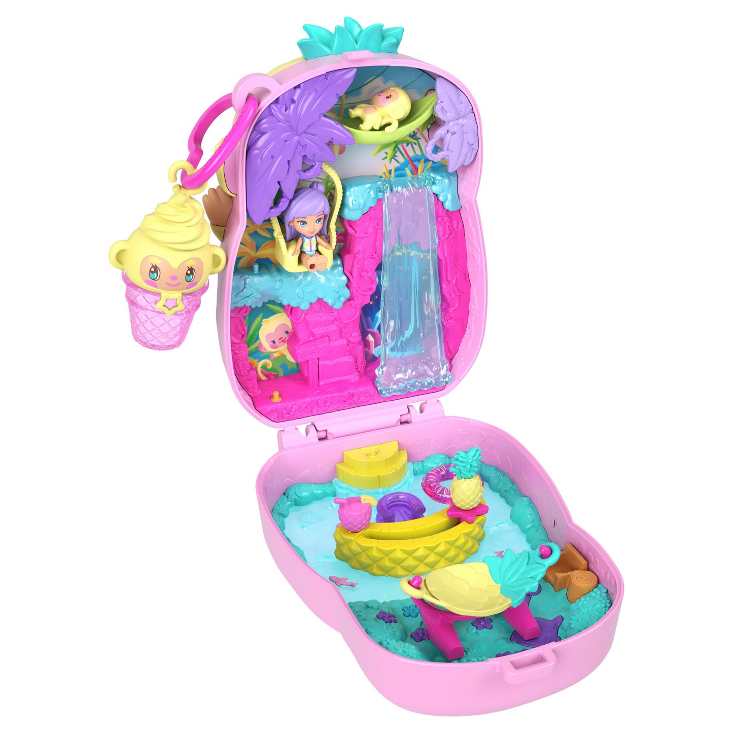 Polly Pocket Pineapple Monkey Compact Playset With 1 Micro Doll And Pet, Travel Toy With Fruit Accessories