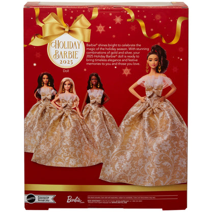 Barbie Signature 2025 Holiday Barbie Fashion Doll, Seasonal Collector, Light Brown Hair With Silver & Gold Gown