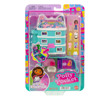 Polly Pocket Micro Dolls And Playset, Gabby's Dollhouse Compact With 9 Accessories & Pet Cat Friends