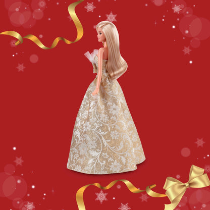 Barbie Signature 2025 Holiday Barbie Fashion Doll, Seasonal Collector, Blonde With Silver & Gold Gown